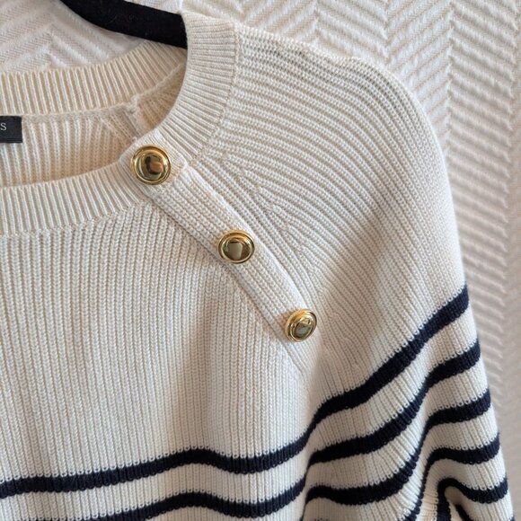 Talbots Pima Cotton Mariner Stripe Sweater XL Petite Nautical Gold Buttons - Picture 6 of 11